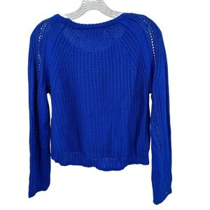 Cloudchaser Royal Blue Shaker Knit Sweater Pointelle Detail Medium Cropped Y2K